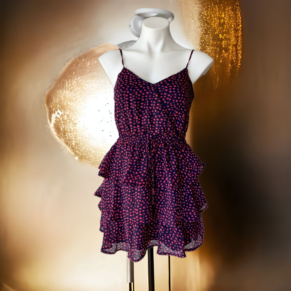 Row A Ruffle Tiered Polka Dot Strappy Chiffon Mini Dress Size XS - Picture 1 of 8